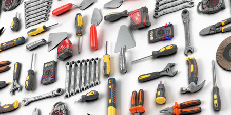 different tools set background concept of repair tools warehouse promotion 3d render