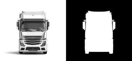 White truck with black inserts with carrying capacity of up to five tons front view 3d render on white with alphaの写真素材