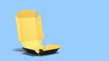 Empty colored open box for burger mokup for food presentation 3d render on blue background