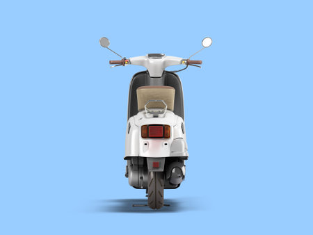 White retro vintage scooter personal transport for busines back view 3d render on blue backgroundの写真素材