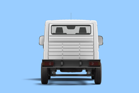 white flatbed truck for car branding and advertising back view 3d render on blue backgroundの写真素材