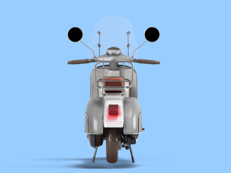 White retro scooter personal transport for busines back view 3d render on blue backgroundの写真素材