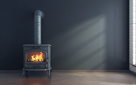 fireplace in room with dark walls mockup 3d render imageの写真素材