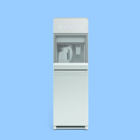Modrn water cooler machine front view 3d render on blueの写真素材