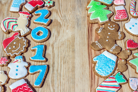Gingerbreads are decorated for the new year and Christmas (can be used as card)の写真素材