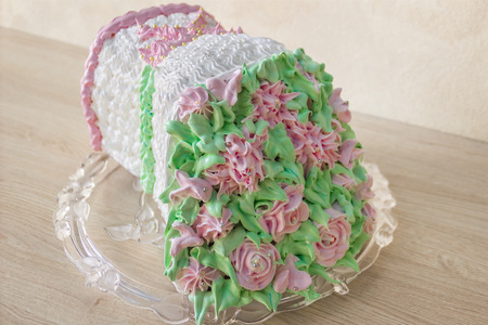 Sponge cake in the shape of a bouquet of flowersの写真素材
