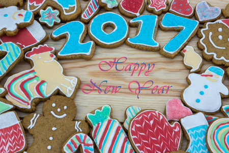 Gingerbreads are decorated for the new 2017 year (can be used as card)の写真素材