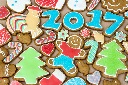 Gingerbreads are decorated for the new 2017 year (can be used as cardの写真素材