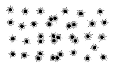 set of bullet holes, black and grey color, isolatedのイラスト素材