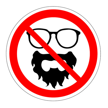 Ban glasses beard. Prohibiting sign accessories. Vector illustrationのイラスト素材