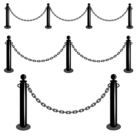 Chain barrier stand. Iron fence barricade. Isolated set vector illustration.のイラスト素材