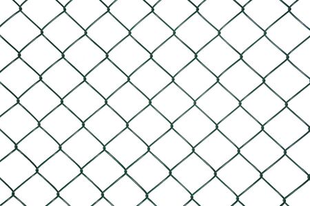 Photo green wire mesh, metal fence. Isolated, white background.の写真素材