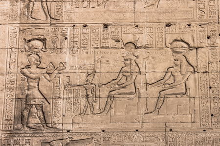 Wall of the temple of Hathor at Denderaの写真素材
