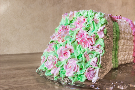 Sponge cake in the shape of a bouquet of flowersの写真素材