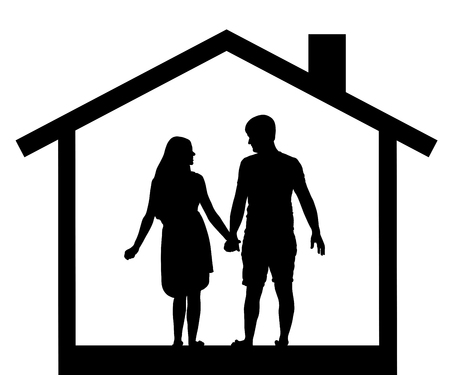 silhouette of couples men and women in the houseのイラスト素材