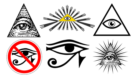 all seeing eye of providence, illuminati new world order, set vectorのイラスト素材