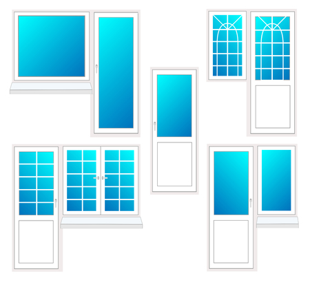window with door, vector illustration isolated setのイラスト素材