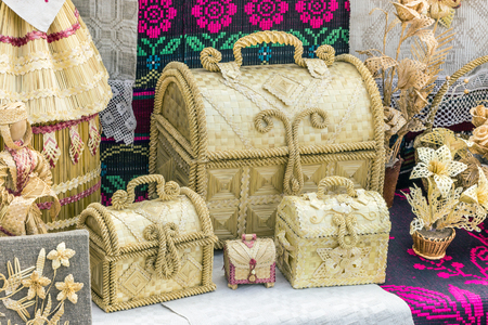 Straw boxes and chest. Culture Of Belarusの写真素材