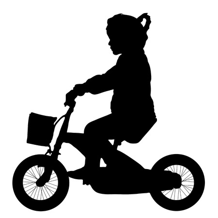 Child, girl is riding a baby bike silhouette, vector illustration side viewのイラスト素材