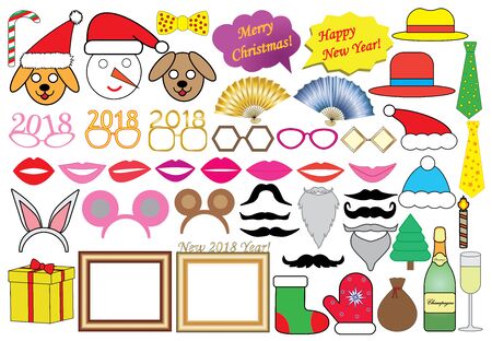 New 2018 year (Christmas) party set, icons. Vector.のイラスト素材