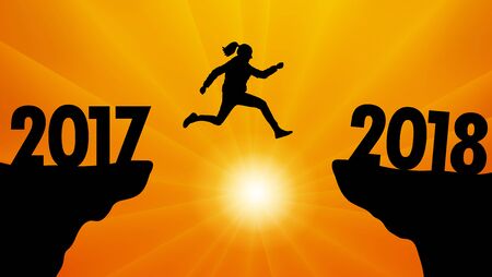 jump to the New Year 2018 at sunset