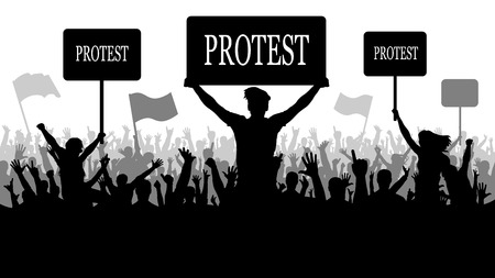 Silhouette crowd of people protesters. Protest, conflict, revolutionのイラスト素材