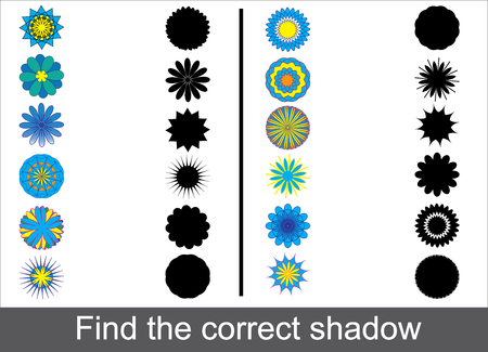 Find the correct shadow of doodle flowers. Educational kid's game.のイラスト素材