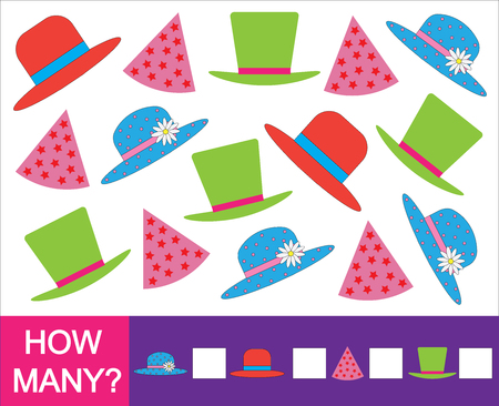 Count how many hat, cap. Game for children. Vector illustration.のイラスト素材