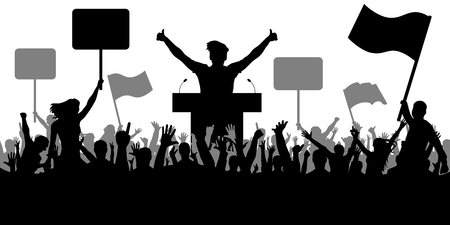 Crowd of people demonstrating silhouette.のイラスト素材