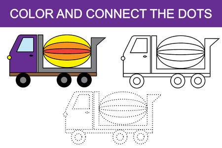 Color and connect the dots to create concrete mixer Vector illustration.のイラスト素材