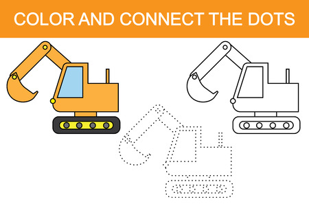 Excavator cartoon. Educational game for children. Color and connect the dots.のイラスト素材