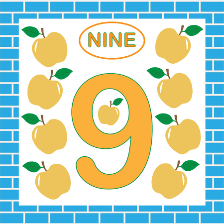 Card with number 9 (nine). Learning numbers, mathematicsのイラスト素材