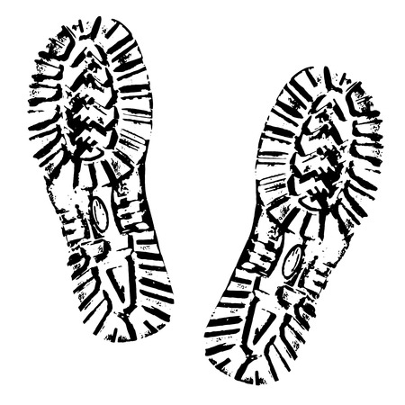 Human footprints shoe silhouette. Boot Imprint. Isolated on white backgroundのイラスト素材