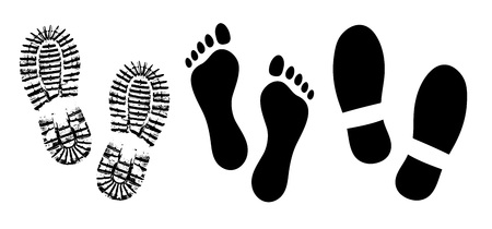 Shoe sole, footprints human shoes silhouette vector, foot barefoot feetのイラスト素材