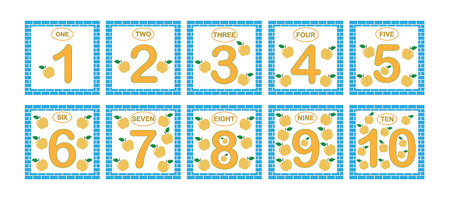 Cards with numbers from 1 to 10, set. Learning numbers, mathematics, game for children.のイラスト素材