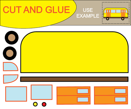 Create the image of bus using scissors and glue. Educational paper kids game. Vector illustration.のイラスト素材