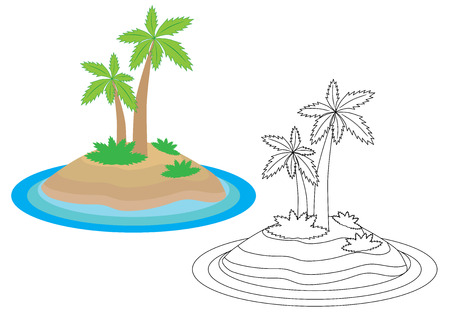 Island cartoon. Coloring book. Leisure activity for children.のイラスト素材