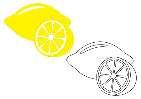 Lemon, fruit. Coloring page, game for kids. Vector illustration.のイラスト素材