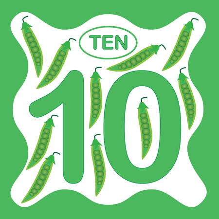 Number 10 (ten), educational card, learning counting with vegetables, mathematics. Vector illustration.のイラスト素材