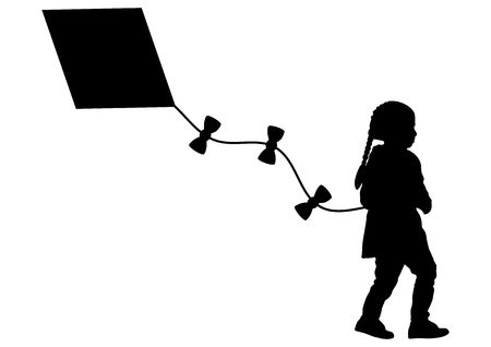 Girl with kite silhouette, vectorのイラスト素材