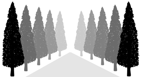 Decorative trees along the road, silhouette vectorのイラスト素材