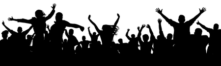 Cheerful people having fun celebrating. Crowd of fun people on concert, party, holiday. Applause people hands up. Cheer audience. Silhouette Vector Illustrationのイラスト素材
