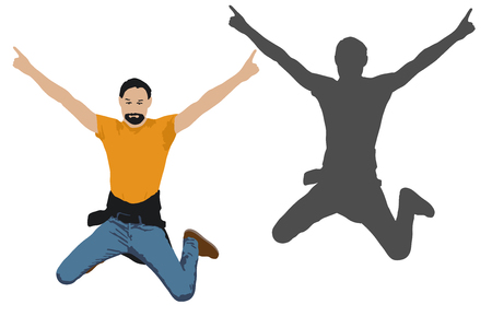 Vector illustration of a jumping man. Cheerful men. People jump shadow silhouetteのイラスト素材