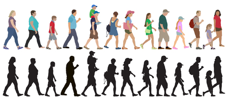 Set of walking people (crowd) and silhouettes, isolated. Vector illustration.のイラスト素材