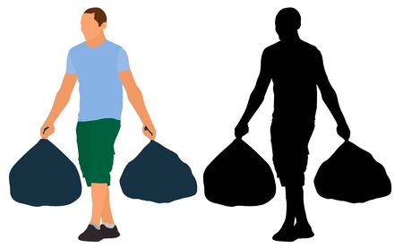 Man carries garbage bags. Vector silhouette illustrationのイラスト素材