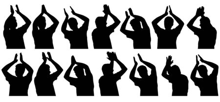 Applauding man from different sides, set of silhouettes close-up. Vector illustration.のイラスト素材