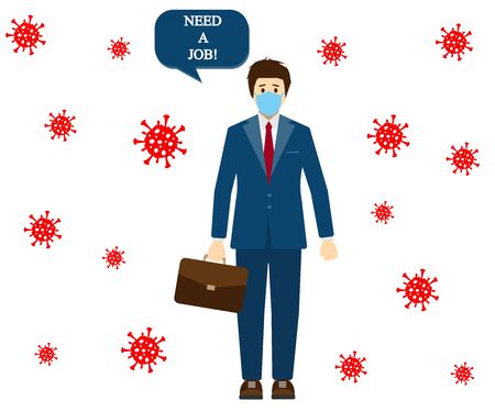 Person lost the job because of coronavirus, man need a job. Vector illustration.のイラスト素材
