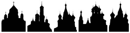 Cathedrals or churches of Moscow in Russia, set of silhouettes. Vector illustrationのイラスト素材