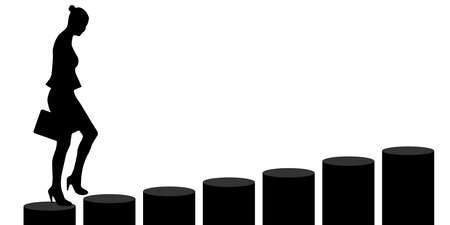 Businesswoman walking up on diagram, silhouette. Business concept of success, development, growth, achievement and etc. Vector illustration.のイラスト素材