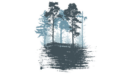 Forest, silhouettes of fir trees and pines and smear brush,  badge. Vector illustration.のイラスト素材